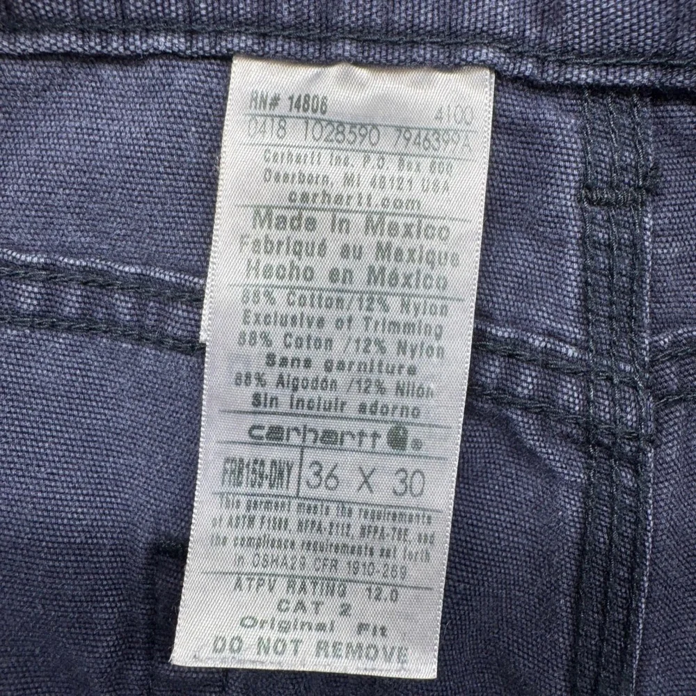 Carhartt FR Work Pants Mens 36x25 Navy Blue Flame Resistant Carpenter FRB159-DNY